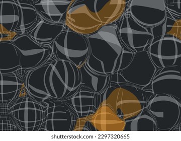 Abstract vector horizontal background in black and gray colors with orange blots. Blurred mesh, spots and stripes.