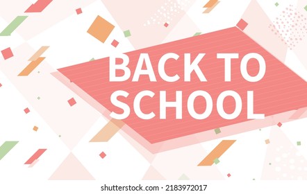 Abstract vector horizontal banner with back to school text and geometric shapes.