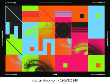 Abstract vector horizontal banner template with eyes transition effect. Geometrical composition, useful for web design, business card, invitation, poster, textile print, background.