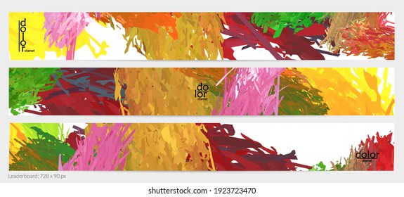 Plantilla de banner horizontal vector abstracto. El pincel colorido aviva la imitación de la pintura acuarela. Textura de color arcoiris de plumas en capas dimensionales. Placa publicitaria creativa artística.