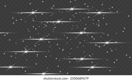 Abstrakte Vektor horizontale Linse Flares spezielle Linse Blitz Lichteffekt. Glühende Streifen Effekt png. Laserstrahlen funkeln auf transparentem Hintergrund. Leuchtende Sonnenaufgang funkelnde gefütterte Illustration