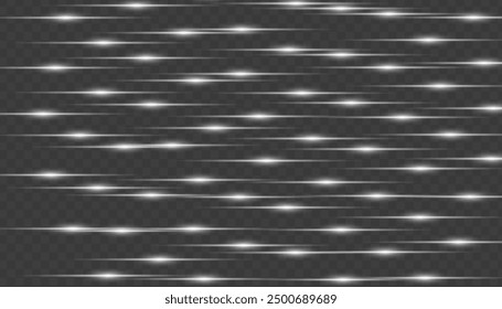 Abstract vector horizontal lens flares special lens flash light effect. Glowing streaks effect png. Laser beams sparkle on a transparent background. Luminous sunburst sparkling lined illustration