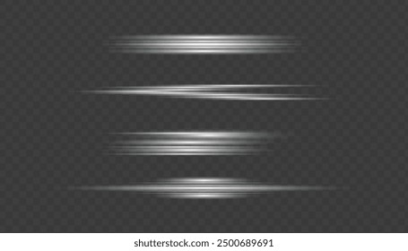 Abstract vector horizontal lens flares special lens flash light effect. Glowing streaks effect png. Laser beams sparkle on a transparent background. Luminous sunburst sparkling lined illustration