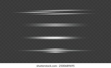 Abstract vector horizontal lens flares special lens flash light effect. Glowing streaks effect png. Laser beams sparkle on a transparent background. Luminous sunburst sparkling lined illustration