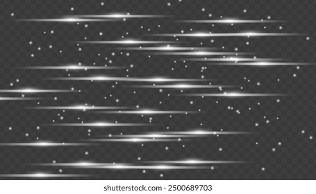 Abstract vector horizontal lens flares special lens flash light effect. Glowing streaks effect png. Laser beams sparkle on a transparent background. Luminous sunburst sparkling lined illustration