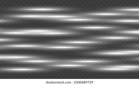 Abstract vector horizontal lens flares special lens flash light effect. Glowing streaks effect png. Laser beams sparkle on a transparent background. Luminous sunburst sparkling lined illustration