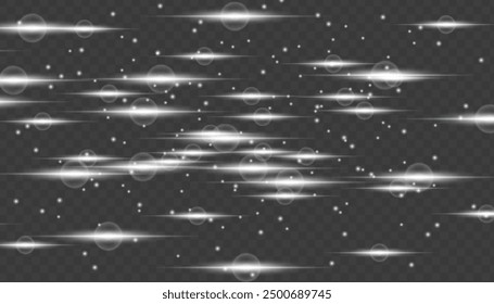 Abstract vector horizontal lens flares special lens flash light effect. Glowing streaks effect png. Laser beams sparkle on a transparent background. Luminous sunburst sparkling lined illustration