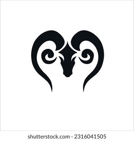 abstract vector horn design of sheep animal logo, Aries icon, goat sign.