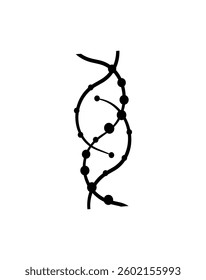 Abstract vector icon of a DNA helix with circular nodes and clean lines, ideal for scientific, medical, or genetic-related themes.