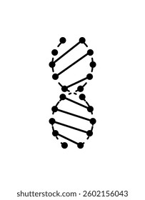 Abstract vector icon of a DNA helix with circular nodes and clean lines, ideal for scientific, medical, or genetic-related themes.