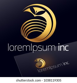 Abstract Vector Icon with Golden Apple. Logo for Business, Media, Fashion and Cosmetics