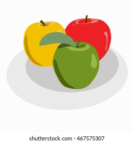 Abstract vector icon illustration logo for whole ripe fruit apple, green stem leaf, cut sliced half food. Apple pattern consisting of fruits label, raw sweet food. Eat fresh tasty apples on health.