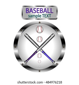 Abstract vector icon illustration of logo for chrome plated steel for bat baseball, flying ball closeup. Baseball pattern consisting of sports equipment bats, club balls. Bats sporting baseballs Ball.