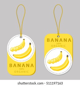 Abstract vector icon illustration logo for whole ripe yellow bananas branch, long stem, slice plantain. Banana pattern consisting of natural fruit label, sweet food. Eat tasty fresh banana on health.