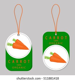 Abstract vector icon illustration logo for whole ripe vegetable yellow carrot, green stem leaf, cut slice on background. Carrot pattern consisting of label fruits, raw sweet food. Eat fresh carrots.