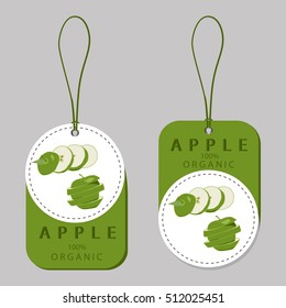 Abstract vector icon illustration logo for whole ripe fruit apple, green stem leaf, cut sliced half food. Apple pattern consisting of fruits label, raw sweet food. Eat fresh tasty apples on health.