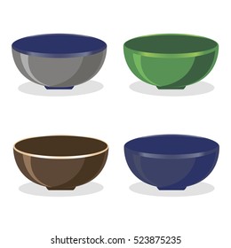 Abstract vector icon illustration logo for empty colorful ceramic bowl on white background. Soup pattern consisting of four bowls cooking collection, soups, sauce. Eat from glass design kitchen Bowl.