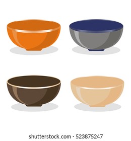 Abstract vector icon illustration logo for empty colorful ceramic bowl on white background. Soup pattern consisting of four bowls cooking collection, soups, sauce. Eat from glass design kitchen Bowl.