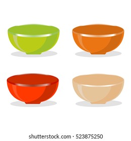 Abstract vector icon illustration logo for empty colourful ceramic bowl on white background. Soup pattern consisting of four bowl cooking collection soup. Eat from glass design kitchen bowl for soup