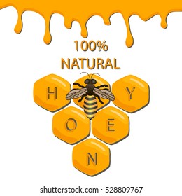 Abstract vector icon illustration logo for yellow honey, nectar of bee on honeycomb background. Honey pattern consisting of sweet natural product wild bees Honeycomb. Eat honeys honeycombs bumblebee.