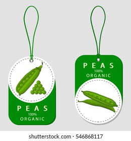 Abstract vector icon illustration logo for whole ripe vegetables round peas, green stem leaf, cut sliced on white background. Pea pattern consisting of label, peel pip, rope food. Eat fresh raw pea.