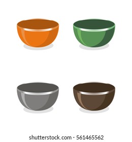 Abstract vector icon illustration logo for empty colorful ceramic bowl on white background. Soup pattern consisting of four bowls cooking collection, soups, sauce. Eat from glass design kitchen Bowl.