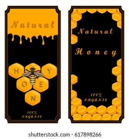 Abstract vector icon illustration logo for yellow honey, nectar of bee on honeycomb background. Honey pattern consisting of sweet natural product wild bees Honeycomb. Eat honeys honeycombs bumblebee.