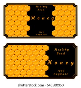 Abstract vector icon illustration logo for yellow honey, nectar of bee on honeycomb background. Honey pattern consisting of sweet natural product wild bees Honeycomb. Eat honeys honeycombs bumblebee.