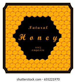Abstract vector icon illustration logo for yellow honey, nectar of bee on honeycomb background. Honey pattern consisting of sweet natural product wild bees Honeycomb. Eat honeys honeycombs bumblebee.