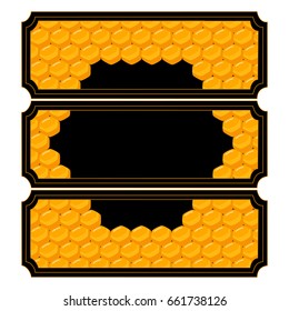 Abstract vector icon illustration logo for yellow honey, nectar of bee on honeycomb background. Honey pattern consisting of sweet natural product wild bees Honeycomb. Eat honeys honeycombs bumblebee.