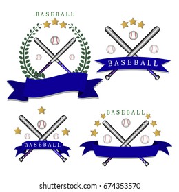 Abstract vector icon illustration of logo for chrome plated steel for bat baseball, flying ball closeup. Baseball pattern consisting of sports equipment bats, club balls. Bats sporting baseballs Ball.