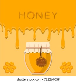 Abstract vector icon illustration logo for set glass jar of honey on white background. Jar pattern consisting of sweet natural product wild bees. Eat fresh raw organic liquid honeys from jars with cap
