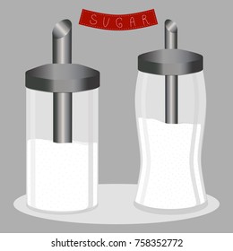 Abstract vector icon illustration of logo for sweet crystal powder sugar, bowl shaker bottle. Sugar pattern consisting of bowl with ingredient sand for coffee, tea. Eat fresh sugars in dispenser Bowl.