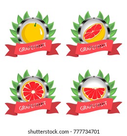 Abstract vector icon illustration logo for citrus fruit grapefruit, slice half. Grapefruit pattern consisting of card label, natural citruses food. Eat sweet fresh Citrus fruits grapefruits on health.