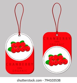 Abstract vector icon illustration logo for whole ripe berry red cranberry, green leaf on fruit background. Cranberry pattern consisting of label natural food. Eat fresh berries cranberries on health.