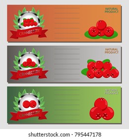 Abstract vector icon illustration logo for whole ripe berry red cranberry, green leaf on fruit background. Cranberry pattern consisting of label natural food. Eat fresh berries cranberries on health.
