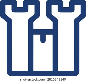 Abstract vector icon of medieval castle tower outline. Dark blue stroke symbol for architecture protection strength stronghold and heritage structures.