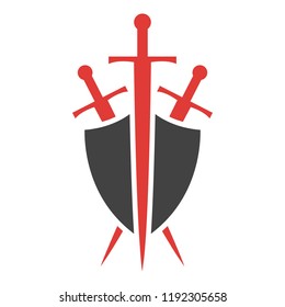Abstract vector icon. Red and black shield and sword logo template.