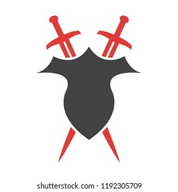 Abstract vector icon. Red and black shield and sword logo template.