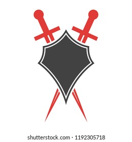 Abstract vector icon. Red and black shield and sword logo template.
