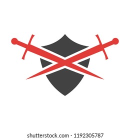 Abstract vector icon. Red and black shield and sword logo template.
