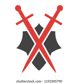 Abstract vector icon. Red and black shield and sword logo template.