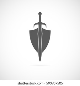 Abstract vector icon - shield and sword with shadow.