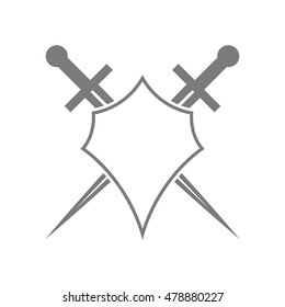 Abstract vector icon - shield and sword.Black shield and sword on a white background.