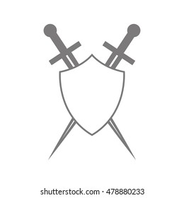 Abstract vector icon - shield and sword.Black shield and sword on a white background.
