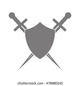 Abstract vector icon - shield and sword.Black shield and sword on a white background.