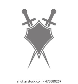 Abstract vector icon - shield and sword.Black shield and sword on a white background.