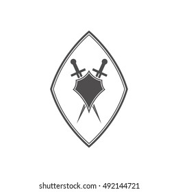 Abstract vector icon - shield and sword.Black shield and sword on a white background.