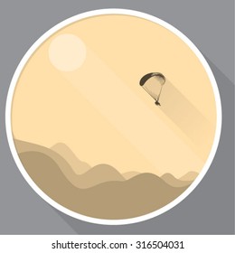 Abstract vector icon with a skydiver flying with a glide, symbol of extreme sports, fun or safety
