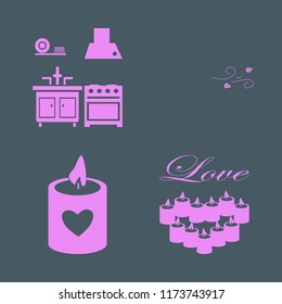 abstract vector icons set. with dry leaves wind, kitchen, candles heart and candle heart in set